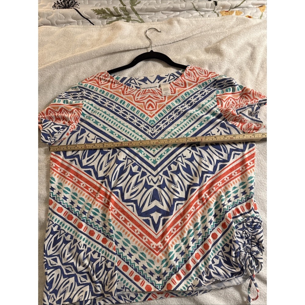 Alfred Dunner Women L Tribal Aztec Print Tee Top Multicolor Studded Cotton - Picture 9 of 10
